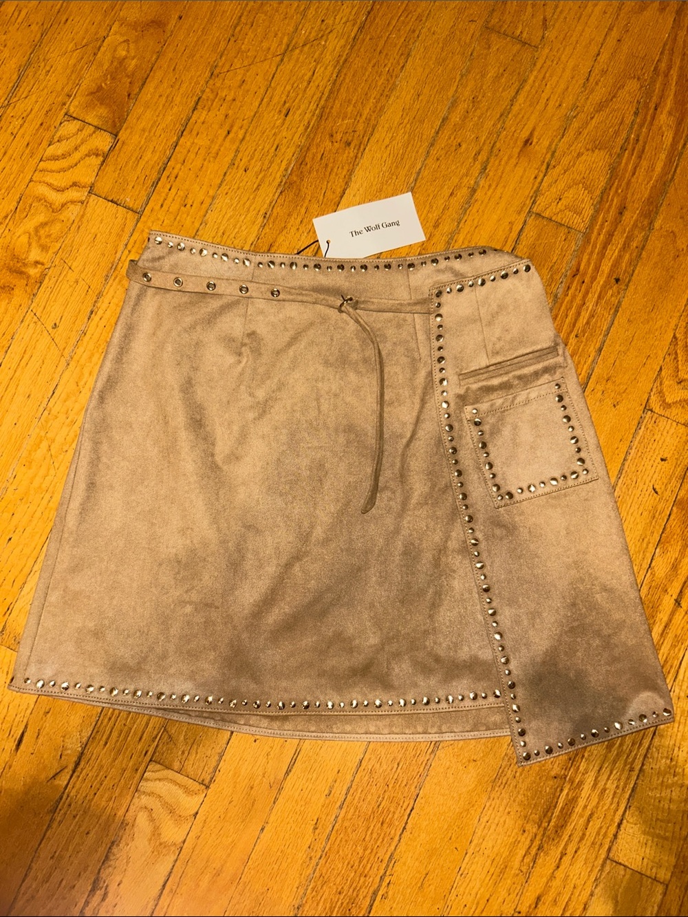 The Wolf Gang Mecca Stud Wrap Skirt Sand Beige S NWT